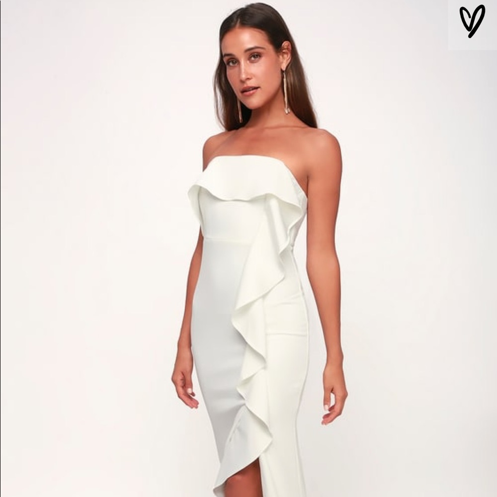 Aquarius White Strapless Ruffles Maxi Dress-Lulus